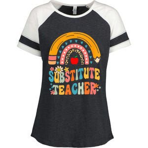 Substitute Teacher Rainbow Pencil Groovy Teacher Flower Enza Ladies Jersey Colorblock Tee