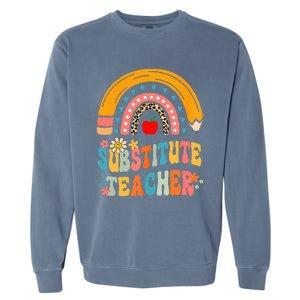 Substitute Teacher Rainbow Pencil Groovy Teacher Flower Garment-Dyed Sweatshirt