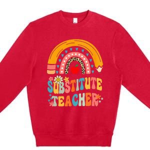 Substitute Teacher Rainbow Pencil Groovy Teacher Flower Premium Crewneck Sweatshirt