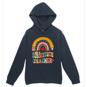 Substitute Teacher Rainbow Pencil Groovy Teacher Flower Urban Pullover Hoodie