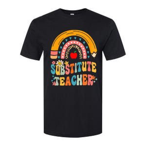 Substitute Teacher Rainbow Pencil Groovy Teacher Flower Softstyle CVC T-Shirt