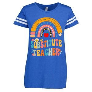 Substitute Teacher Rainbow Pencil Groovy Teacher Flower Enza Ladies Jersey Football T-Shirt