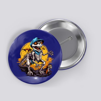 Skeleton T Rex Dinosaur Scary Halloween Costume Gift Button