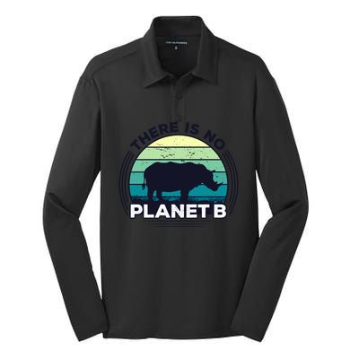 Save The Rhinos There Is No Planet B Earth Day Gift Silk Touch Performance Long Sleeve Polo