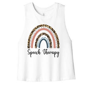 Speech Therapy Rainbow Leopard Speech Language Pathologist Cute Gift Women's Racerback Cropped Tank