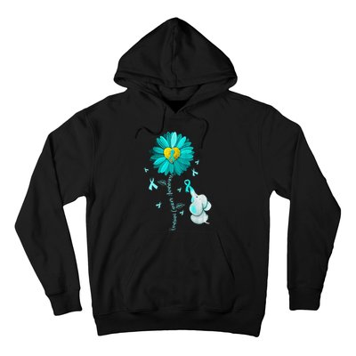 Sunflower Teal Ribbon Elephant Ovarian Cancer Awareness Hoodie