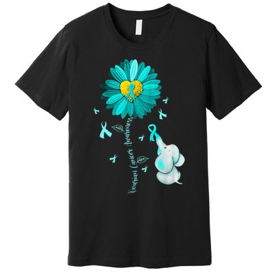 Sunflower Teal Ribbon Elephant Ovarian Cancer Awareness Premium T-Shirt