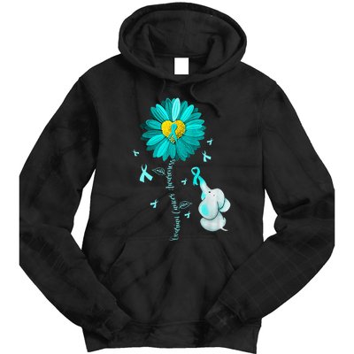 Sunflower Teal Ribbon Elephant Ovarian Cancer Awareness Tie Dye Hoodie