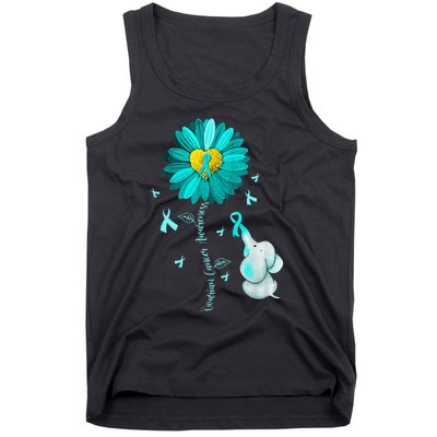 Sunflower Teal Ribbon Elephant Ovarian Cancer Awareness Tank Top