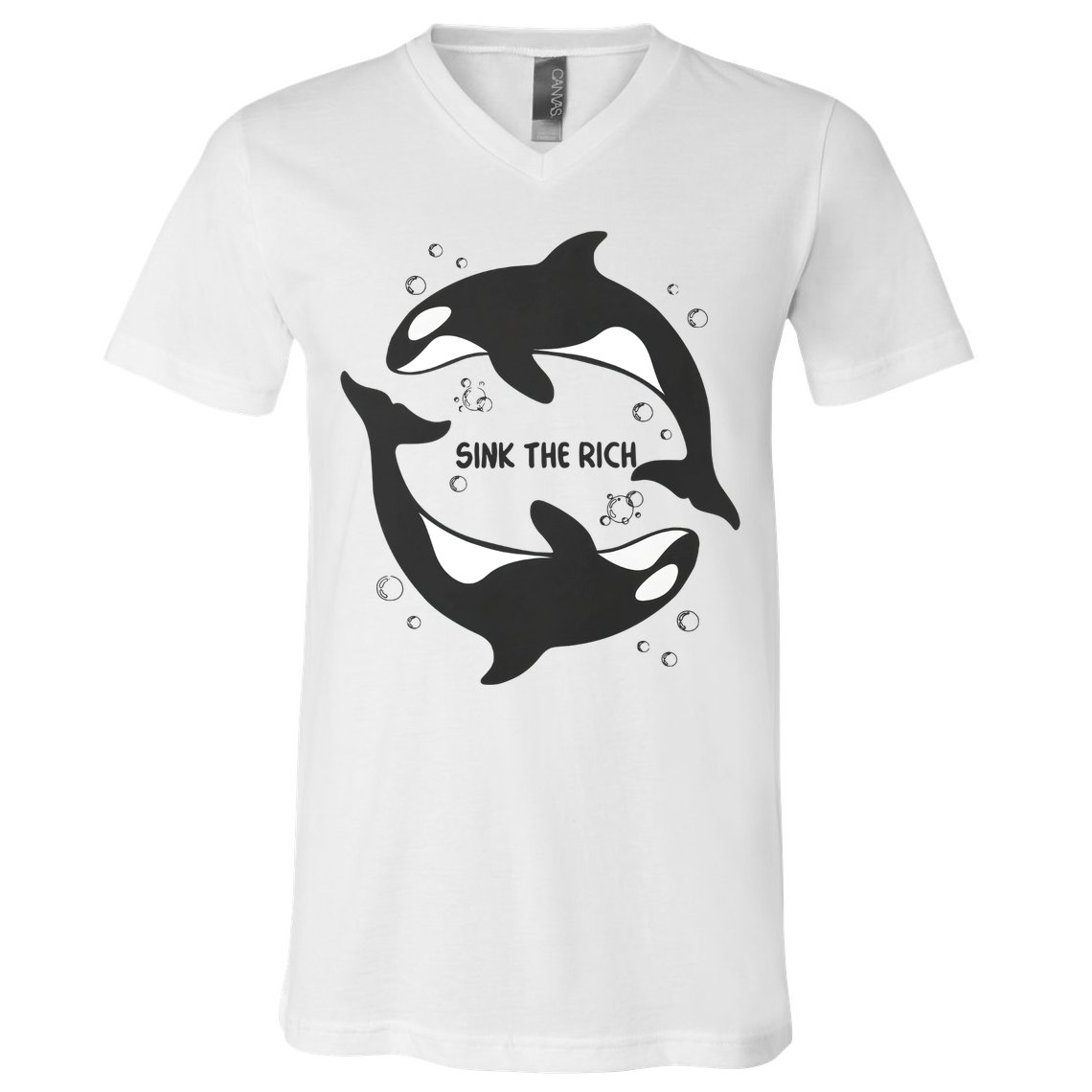 Sink The Rich Gladys The Yacht Sinking Killer Whale Funny Whale V-Neck T-Shirt