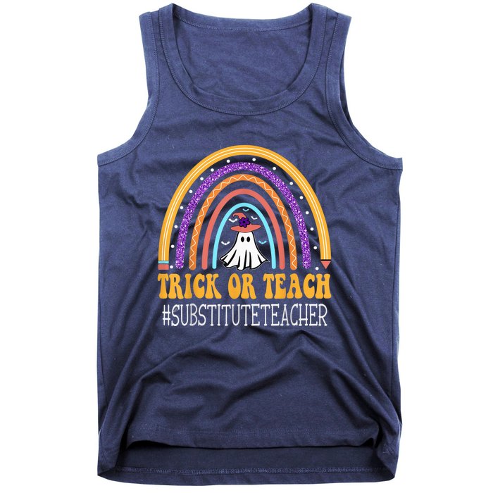 Substitute Teacher Rainbow Trick or teach Funny Halloween Tank Top