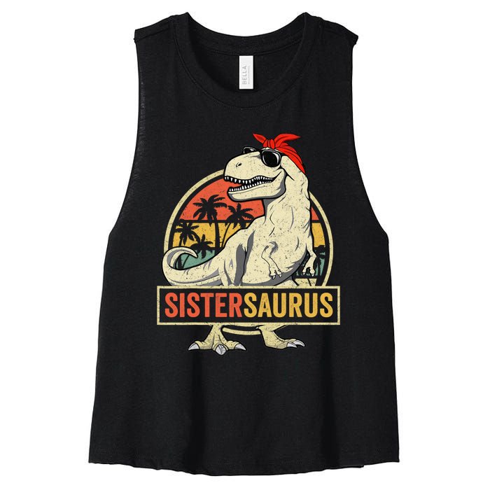 Sistersaurus T Rex Dinosaur Sister Saurus Family Matching Women's Racerback Cropped Tank