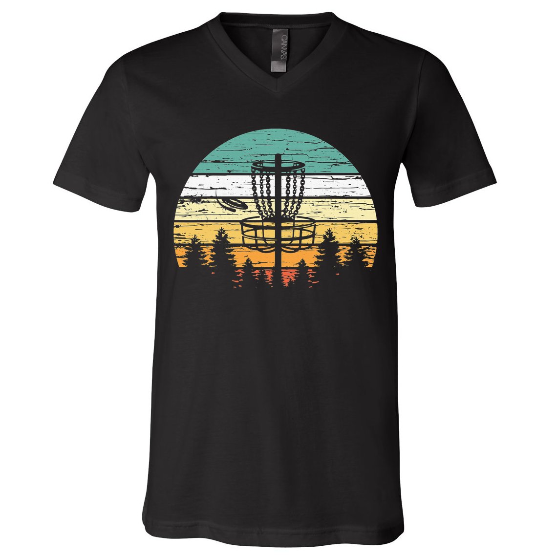 Stupid Trees Retro Sunset Frisbee Golf Vintage Disc Golf V-Neck T-Shirt