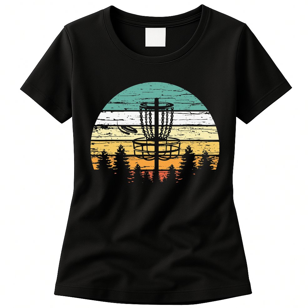Stupid Trees Retro Sunset Frisbee Golf Vintage Disc Golf Womens T-Shirt