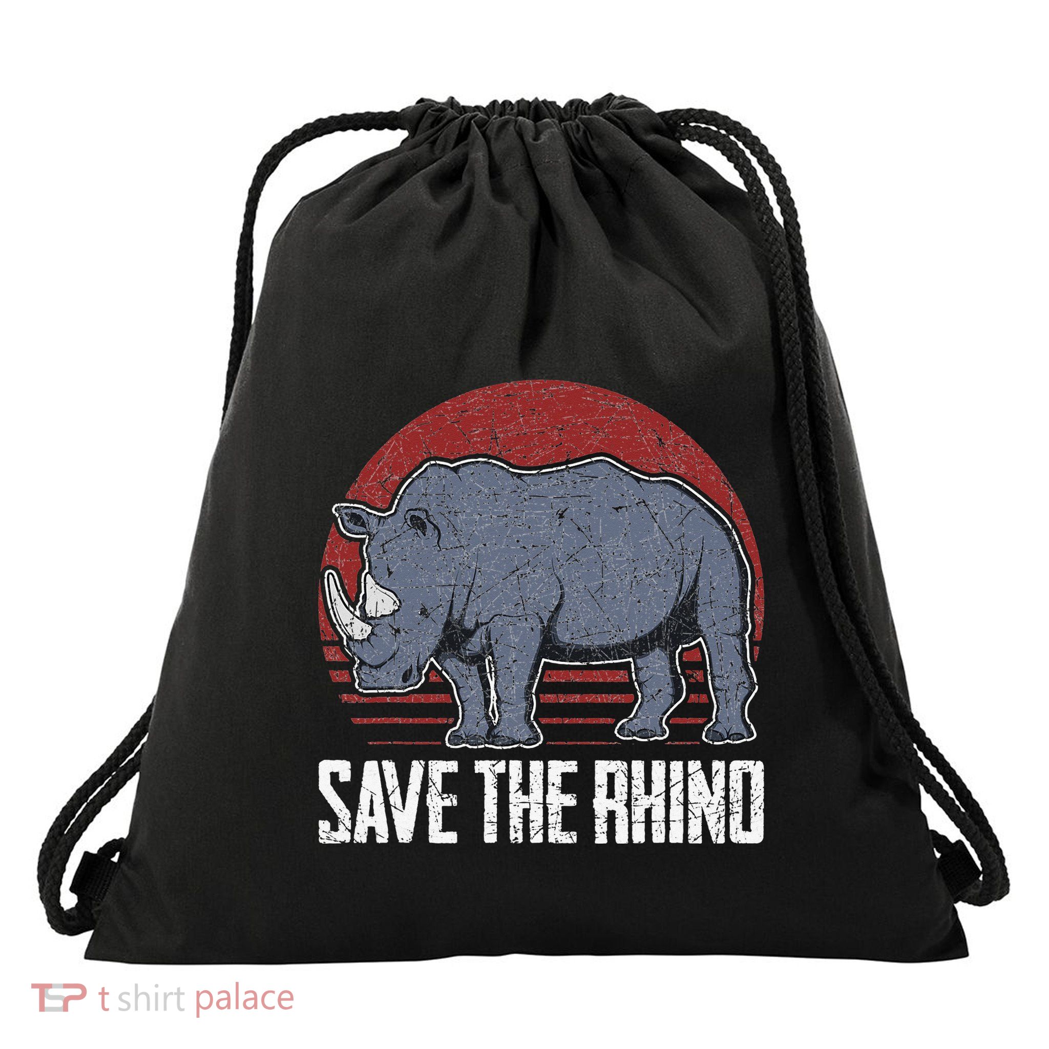Save The Rhino funny animal lovers Drawstring Bag