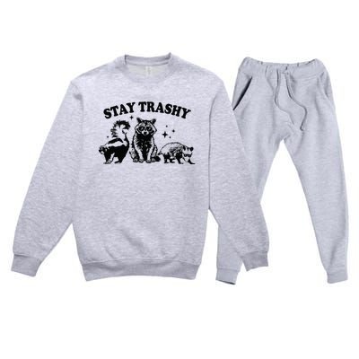 Stay Trashy Retro Funny Racoon Premium Crewneck Sweatsuit Set