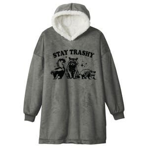 Stay Trashy Retro Funny Racoon Hooded Wearable Blanket