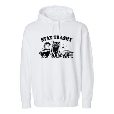 Stay Trashy Retro Funny Racoon Garment-Dyed Fleece Hoodie