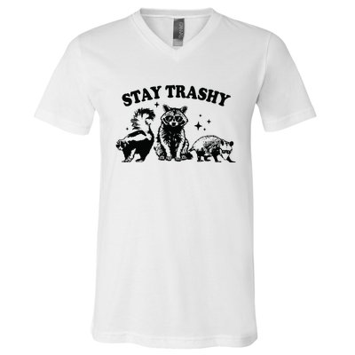 Stay Trashy Retro Funny Racoon V-Neck T-Shirt