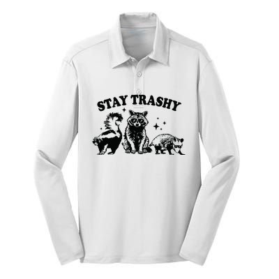 Stay Trashy Retro Funny Racoon Silk Touch Performance Long Sleeve Polo