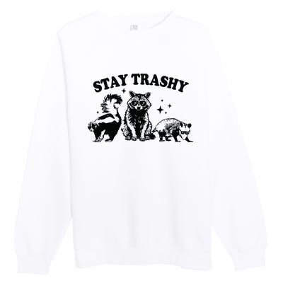 Stay Trashy Retro Funny Racoon Premium Crewneck Sweatshirt