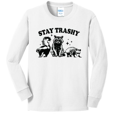 Stay Trashy Retro Funny Racoon Kids Long Sleeve Shirt