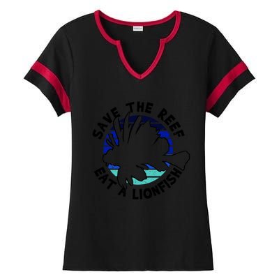 Save The Reef Eat A Lionfish Ozean Freediving Scuba Diving Gift Ladies Halftime Notch Neck Tee