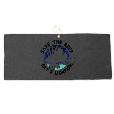 Save The Reef Eat A Lionfish Ozean Freediving Scuba Diving Gift Large Microfiber Waffle Golf Towel