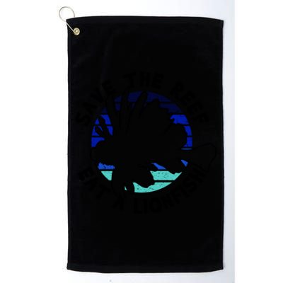 Save The Reef Eat A Lionfish Ozean Freediving Scuba Diving Gift Platinum Collection Golf Towel