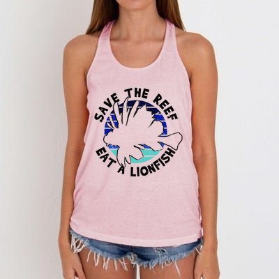 Save The Reef Eat A Lionfish Ozean Freediving Scuba Diving Gift Women's Knotted Racerback Tank