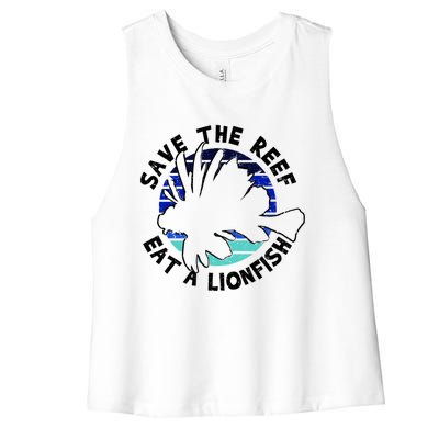 Save The Reef Eat A Lionfish Ozean Freediving Scuba Diving Gift Women's Racerback Cropped Tank