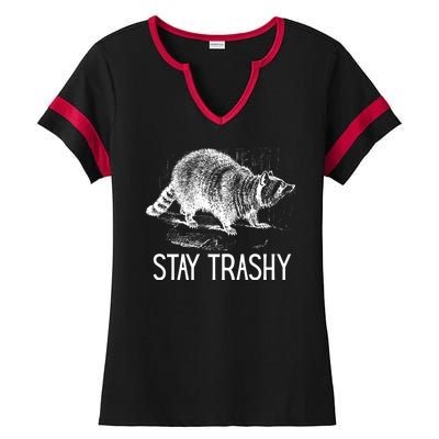 Stay Trashy Raccoon Funny Meme Ladies Halftime Notch Neck Tee