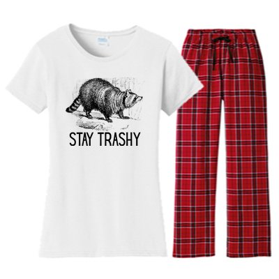 Stay Trashy Raccoon Funny Meme Women's Flannel Pajama Set