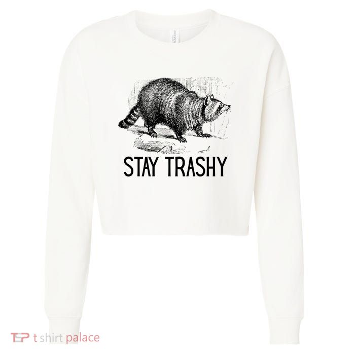 Stay Trashy Raccoon Funny Meme Cropped Pullover Crew