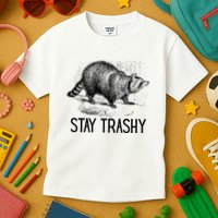 Stay Trashy Raccoon Funny Meme Kids T-Shirt
