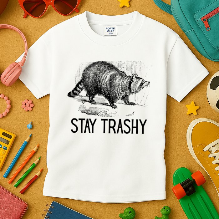 Stay Trashy Raccoon Funny Meme Kids T-Shirt