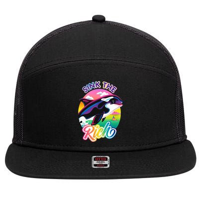 Sink The Rich Gladys Killer Whale The Yacht Sinking Orca Rainbow 7 Panel Mesh Trucker Snapback Hat