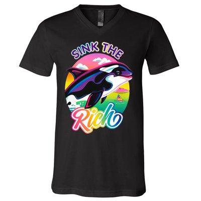 Sink The Rich Gladys Killer Whale The Yacht Sinking Orca Rainbow V-Neck T-Shirt