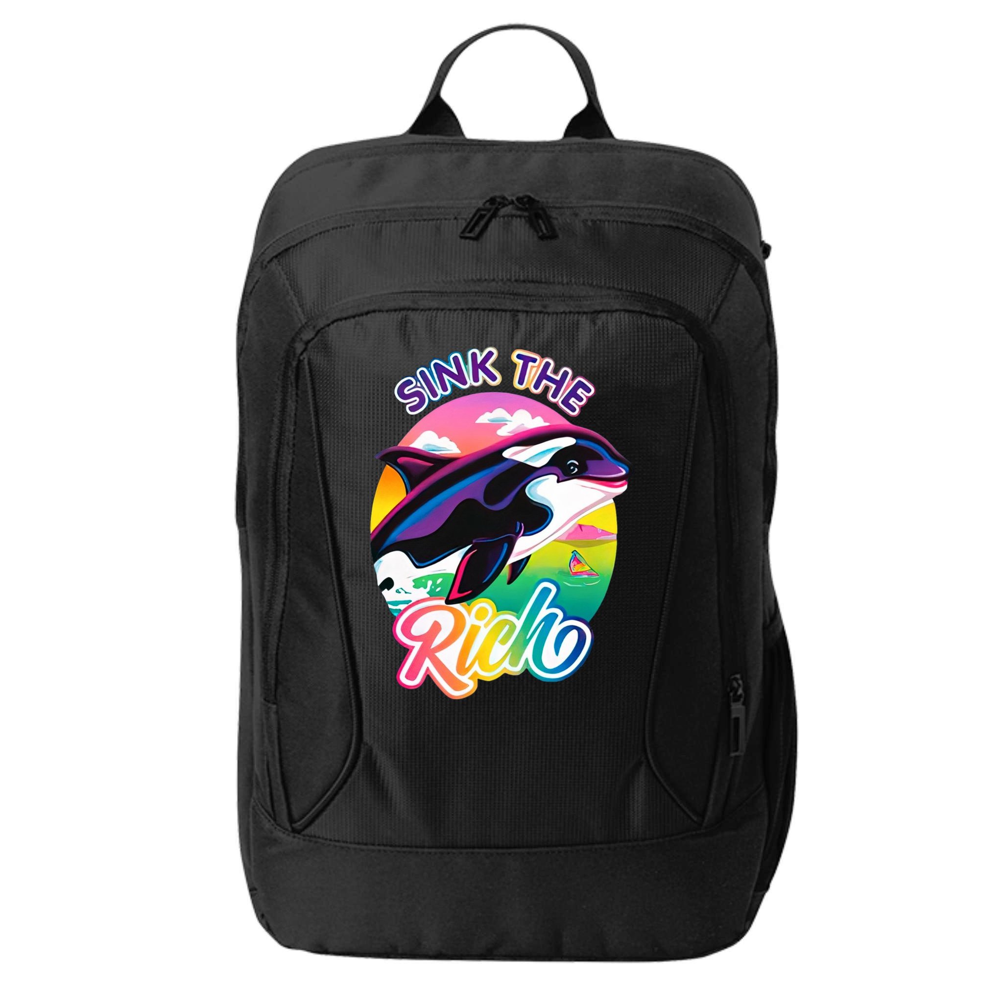 Sink The Rich Gladys Killer Whale The Yacht Sinking Orca Rainbow City Backpack