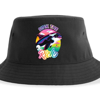 Sink The Rich Gladys Killer Whale The Yacht Sinking Orca Rainbow Sustainable Bucket Hat
