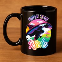 Sink The Rich Gladys Killer Whale The Yacht Sinking Orca Rainbow 11oz C Handle Ceramic Mug