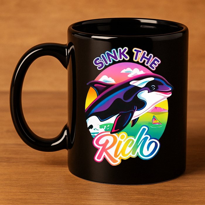 Sink The Rich Gladys Killer Whale The Yacht Sinking Orca Rainbow 11oz C Handle Ceramic Mug