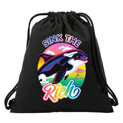 Sink The Rich Gladys Killer Whale The Yacht Sinking Orca Rainbow Drawstring Bag