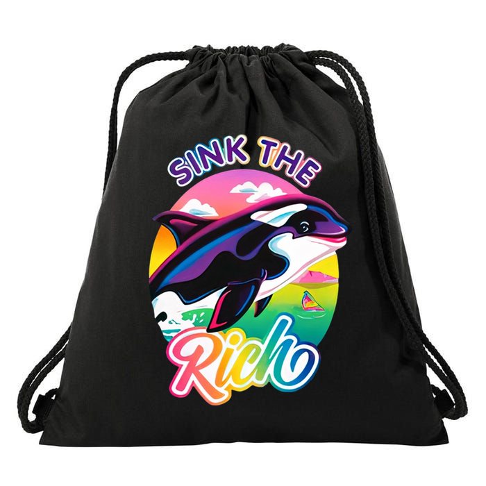 Sink The Rich Gladys Killer Whale The Yacht Sinking Orca Rainbow Drawstring Bag