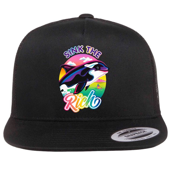 Sink The Rich Gladys Killer Whale The Yacht Sinking Orca Rainbow Flat Bill Trucker Hat