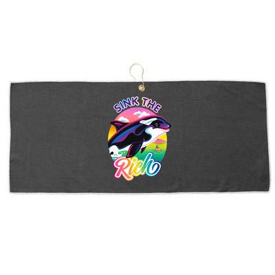 Sink The Rich Gladys Killer Whale The Yacht Sinking Orca Rainbow Large Microfiber Waffle Golf Towel