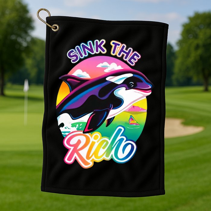 Sink The Rich Gladys Killer Whale The Yacht Sinking Orca Rainbow Golf Towel