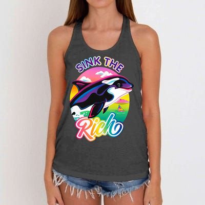 Sink The Rich Gladys Killer Whale The Yacht Sinking Orca Rainbow Women's Knotted Racerback Tank