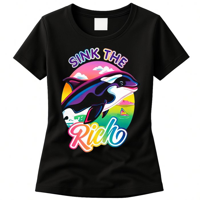 Sink The Rich Gladys Killer Whale The Yacht Sinking Orca Rainbow Womens T-Shirt