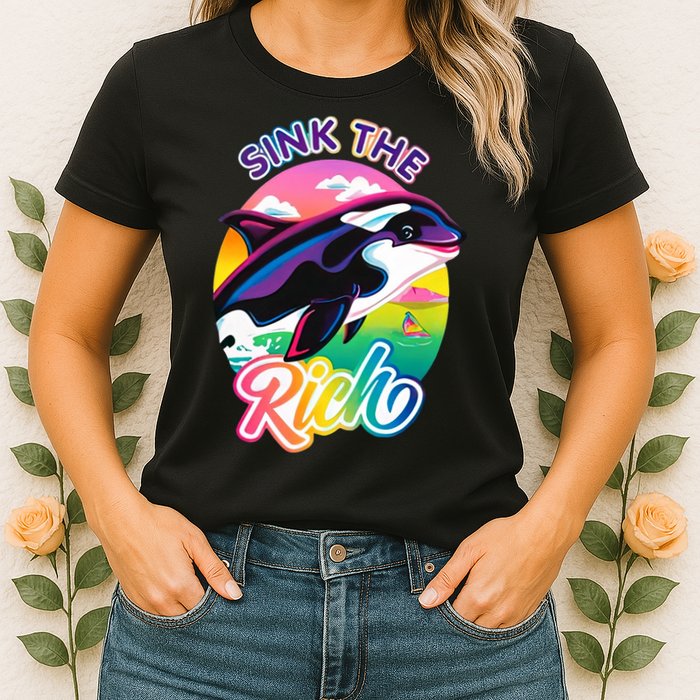 Sink The Rich Gladys Killer Whale The Yacht Sinking Orca Rainbow Womens T-Shirt
